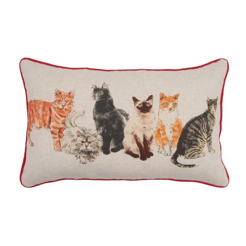 All Cats Vintage Reversible Piped Lumbar Throw Pillow 22" x 14"
