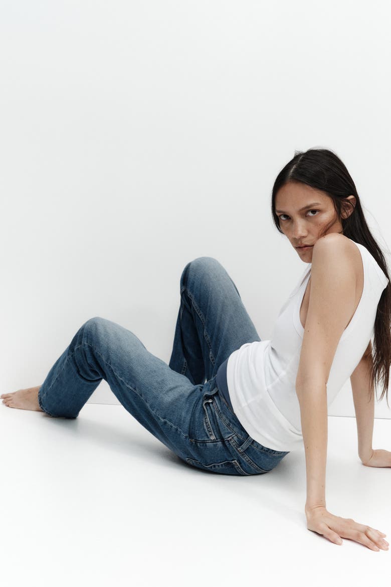 Mama Slim Straight High Waist Jeans, Alternate, color, Denim blue