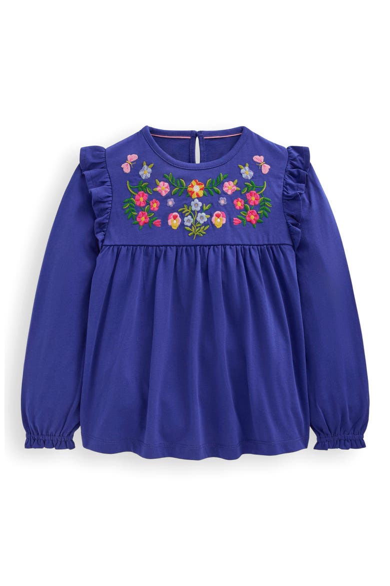 Kids' Floral Embroidered Cotton Top, Main, color, MAZARINE