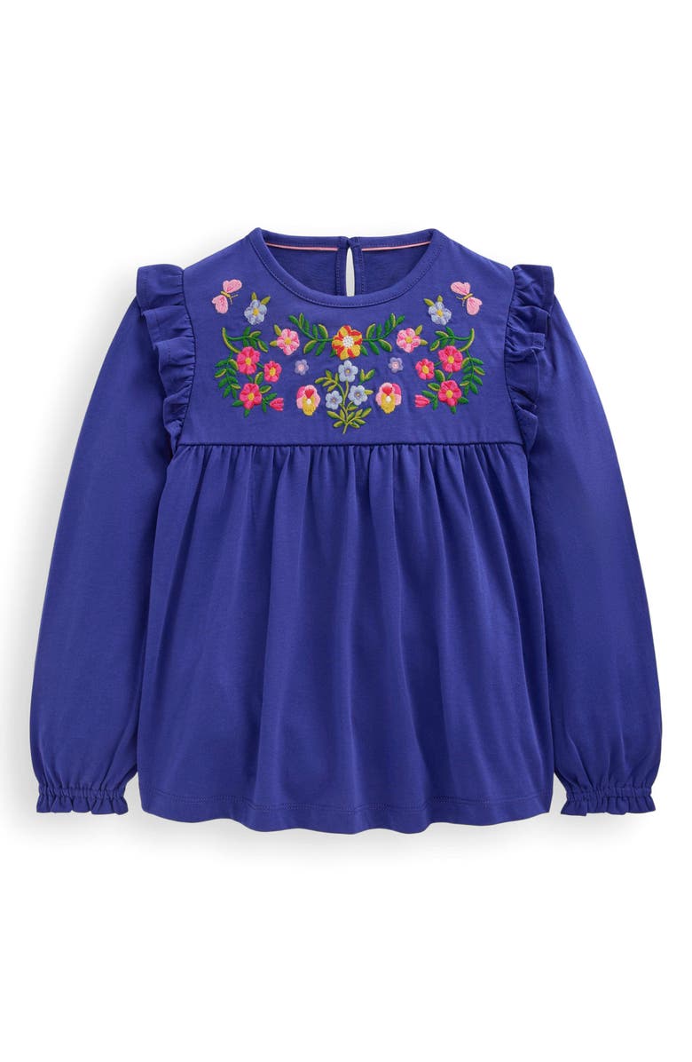 Mini Boden Kids' Floral Embroidered Cotton Top, Main, color, Mazarine
