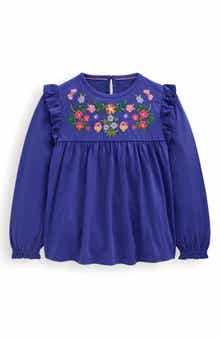 Mini Boden Kids' Floral Embroidered Cotton Top