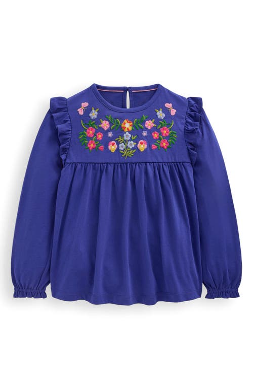 Mini Boden Kids' Floral Embroidered Cotton Top In Blue