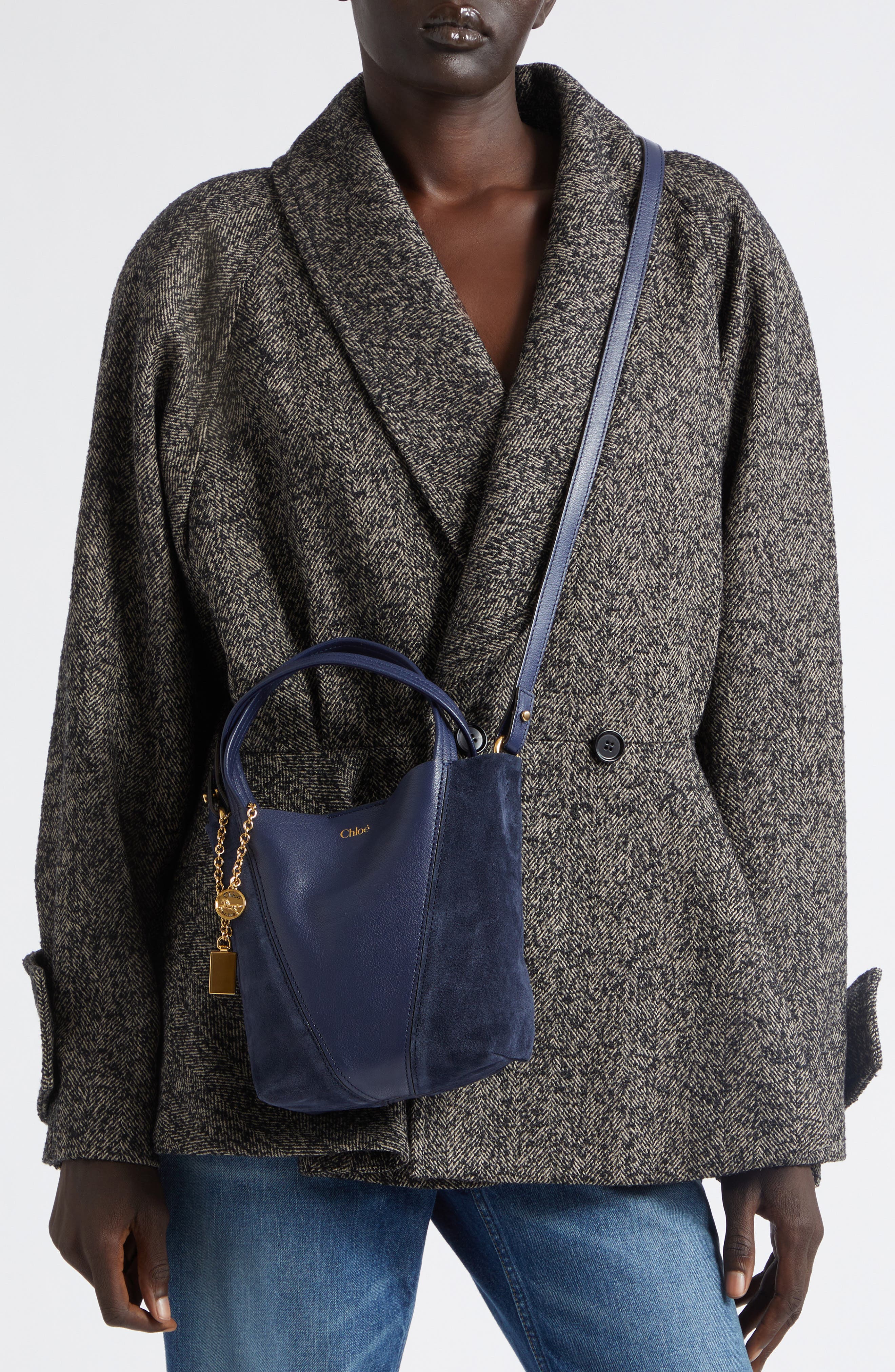 Small Chloé Spin Leather & Suede Tote, Alternate, color, PARISIAN NIGHT
