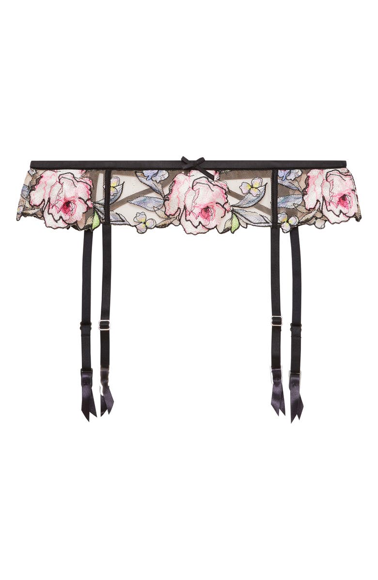 Fleur Du Mal Fidelia Embroidered Garter Belt, Main, color, Black