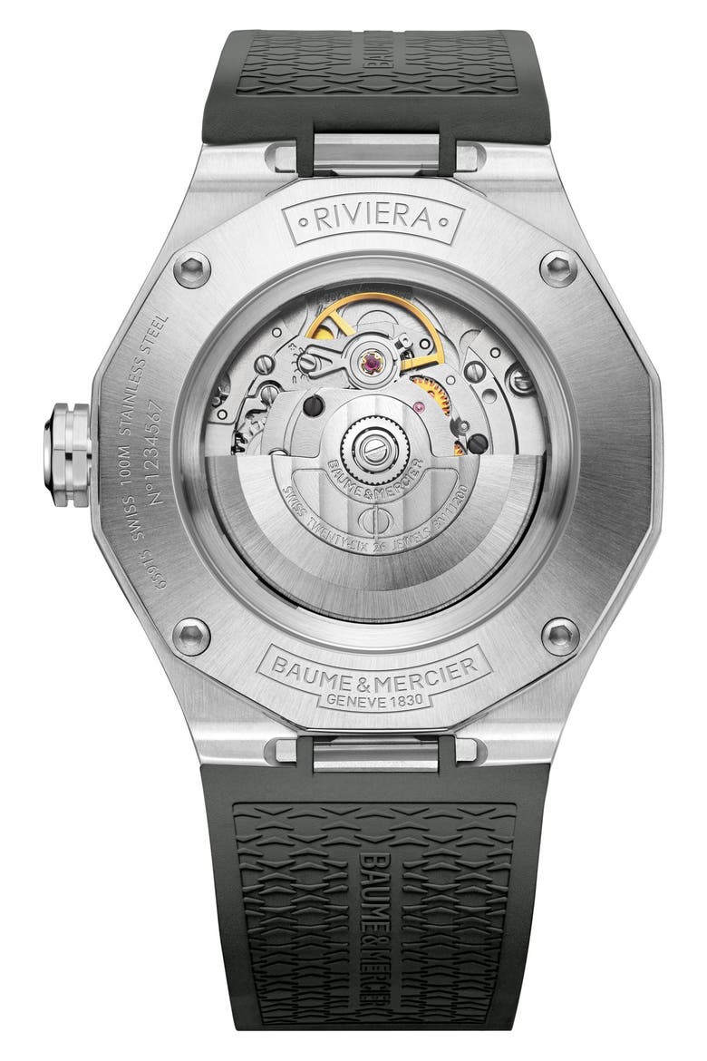Riviera 10660 Automatic Rubber Strap Watch, 42mm, Alternate, color, GREY