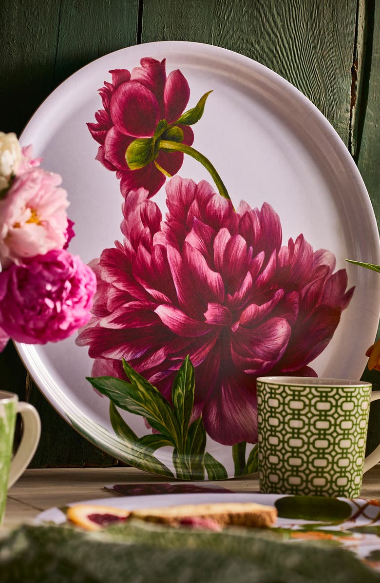 Caskata Birchwood Trays-Wood & Melamine, Alternate, color, Pink Peony Large Round Tray