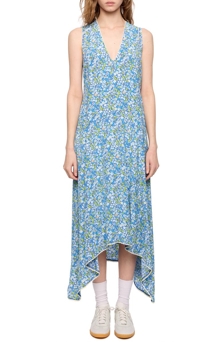 Zadig & Voltaire Rerol Floral Sharkbite Hem Dress, Main, color, Pear