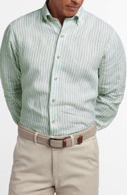 David Donahue Linen Stripe Sport Shirt