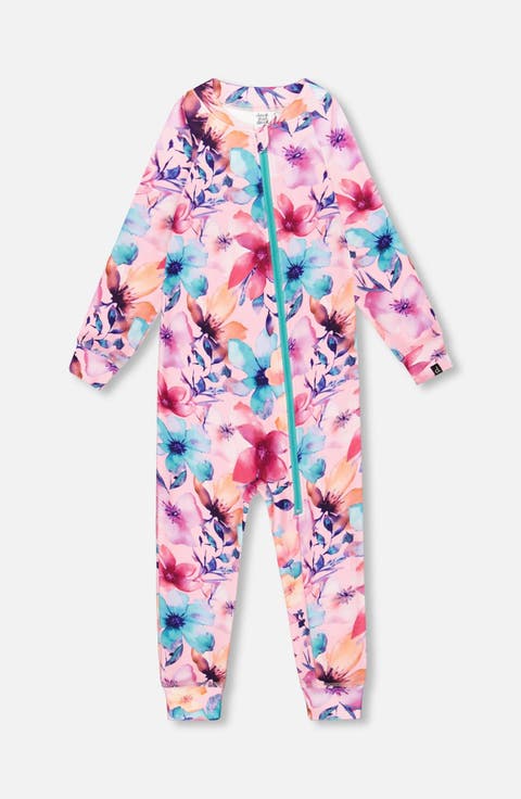 One-Piece Thermal Underwear Watercolor Flower (Little Kid & Big Kid)
