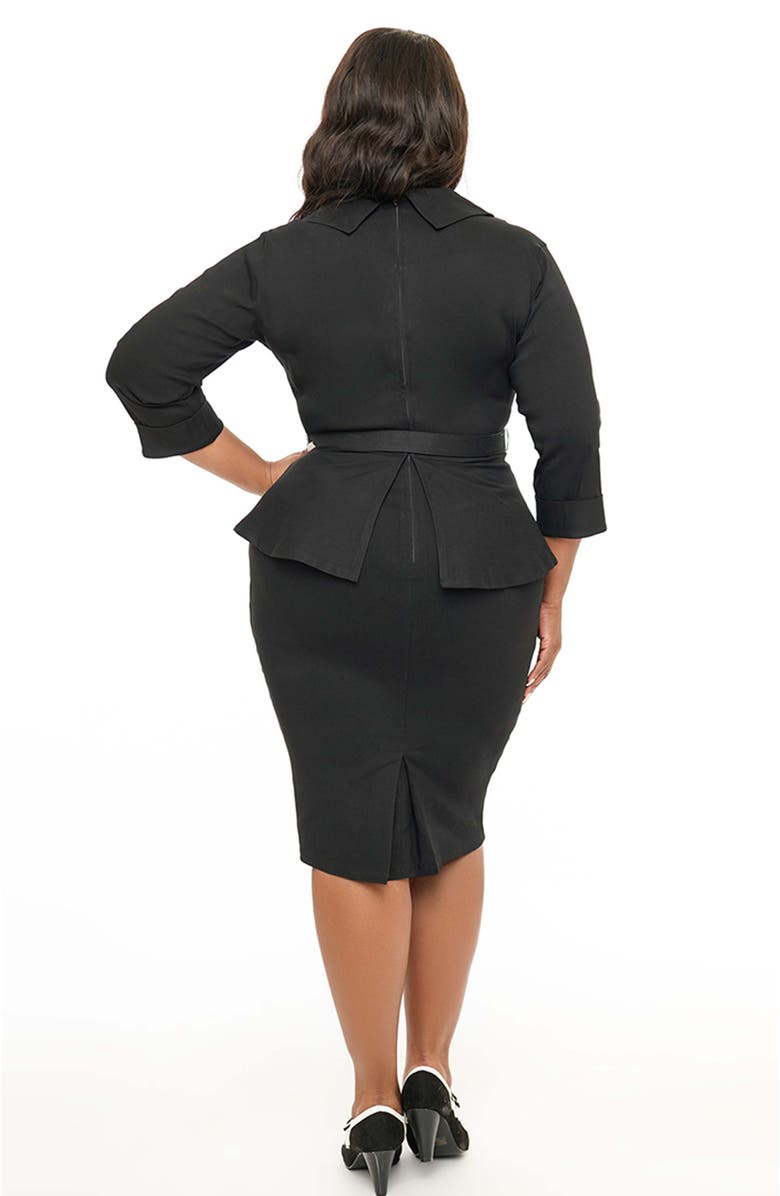 Unique Vintage Plus Size Peplum Cooper Suit Pencil Dress, Alternate, color, Black