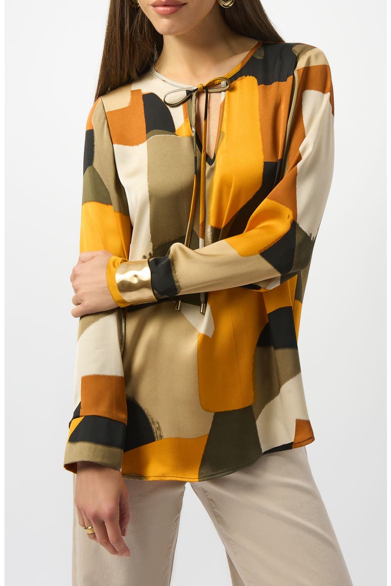 Abstract Print Recycled Satin Top, Main, color, BLACK/ ORANGE MULTI