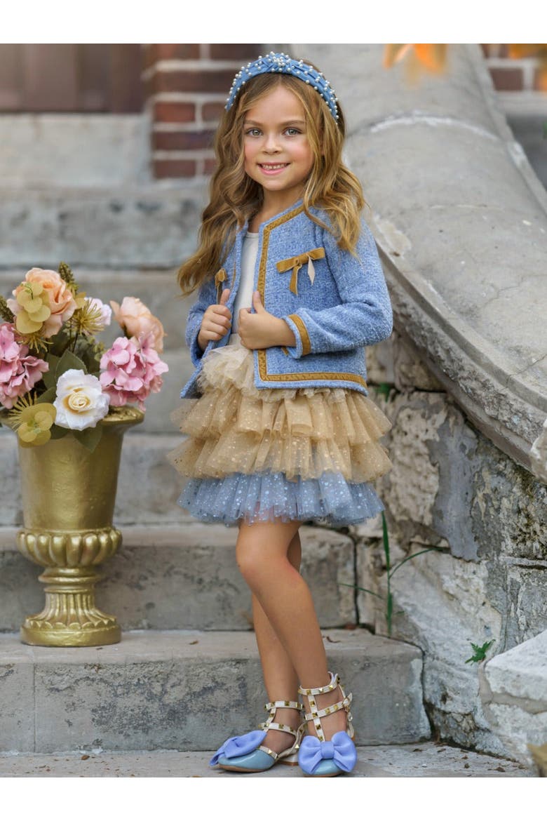Hello Darling Tweed Jacket And Tulle Skirt(Toddler, Little Kid & Big Kid), Alternate, color, Blue