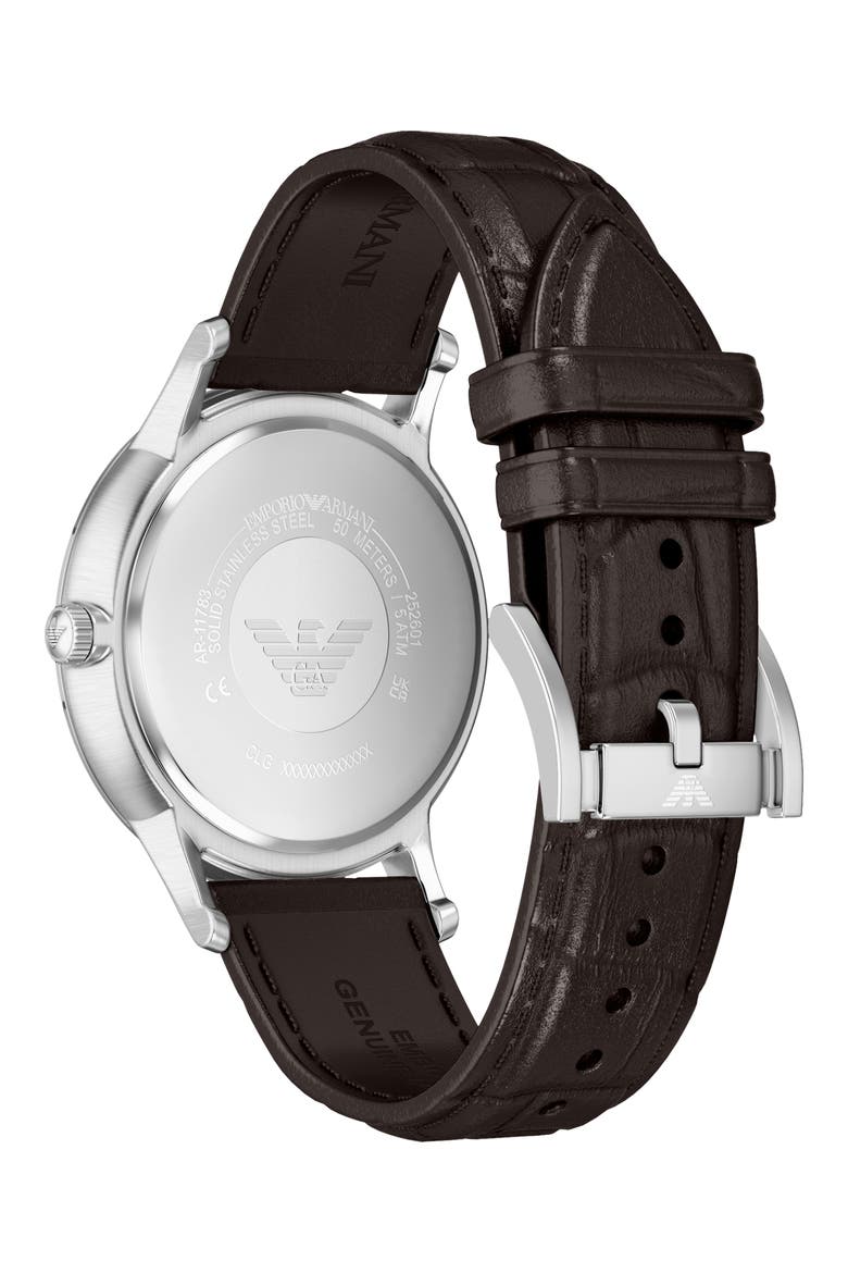 Archetipo Three-Hand Brown Leather Watch, 43mm, Alternate, color, BROWN