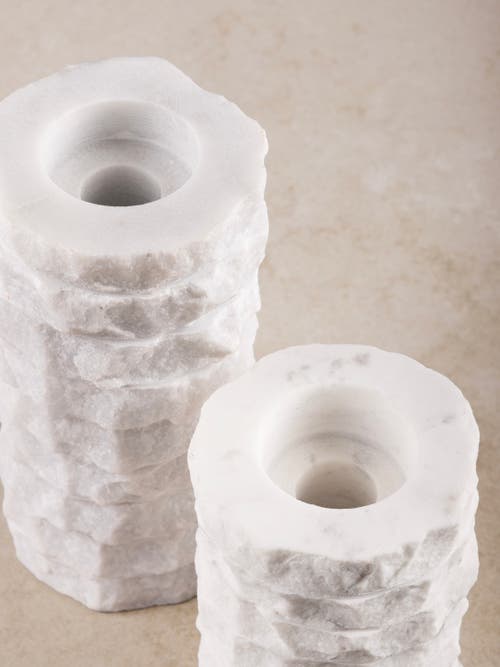 Gauri Kohli Flores Marble Taper Candle Holder, Set Of 2 In White