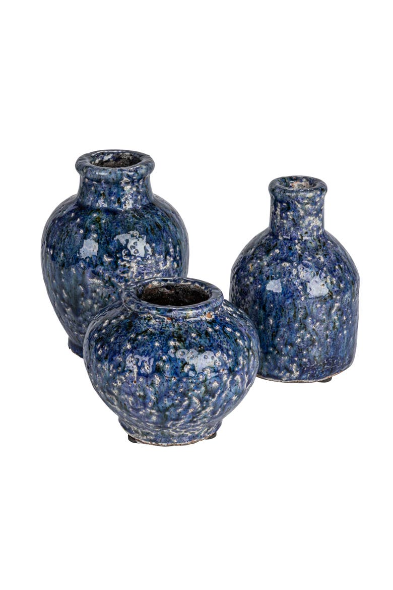 Decorative Terra-cotta Vases with Crackle Glaze, Navy, Set of 3, Main, color, Blue