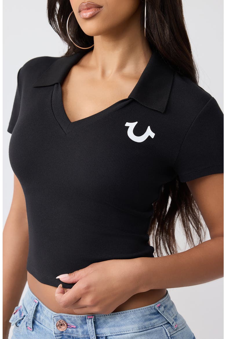 Polo Ribbed Deep V Tee, Alternate, color, JET BLACK