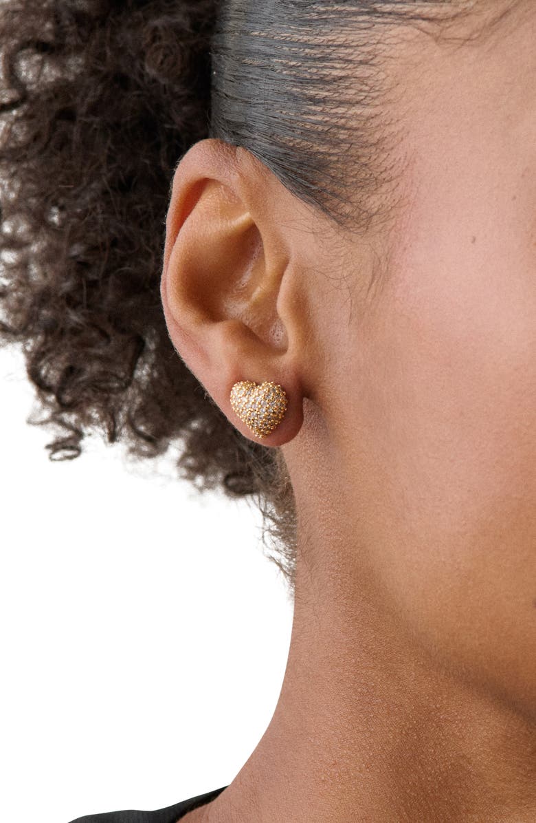 Kate Spade New York cubic zirconia pavé heart stud earrings, Alternate, color, Clear/ Gold