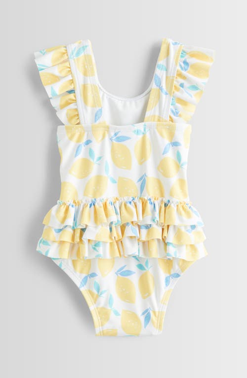 Tucker + Tate Ruffle One-piece Swimsuit In White- Yellow Lemon Toss