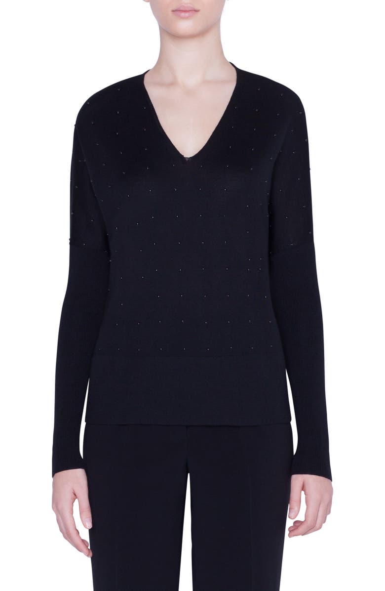 Akris punto Studded V-Neck Merino Wool Sweater, Main, color,
