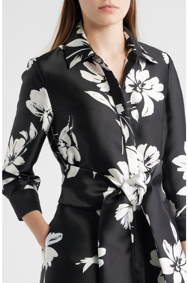 Floral Shirtdress Gown, Alternate, color, BLACK WHITE