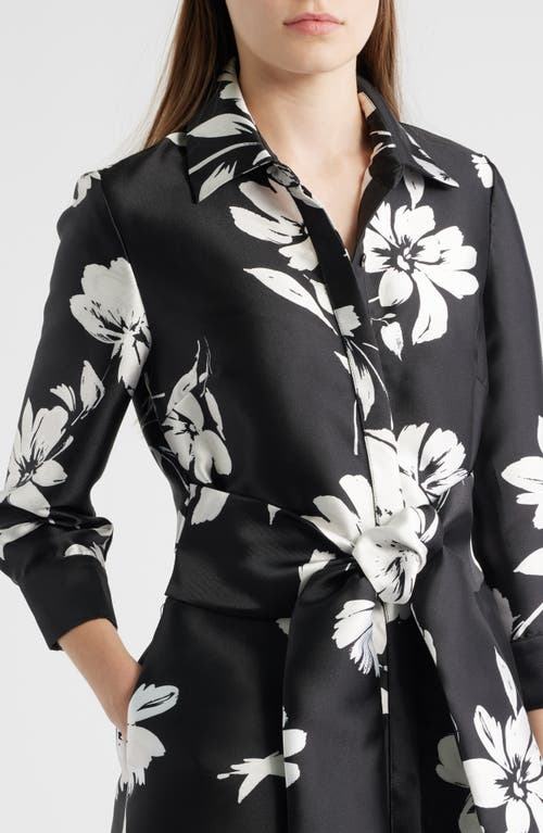 Julia Jordan Floral Shirtdress Gown In Black