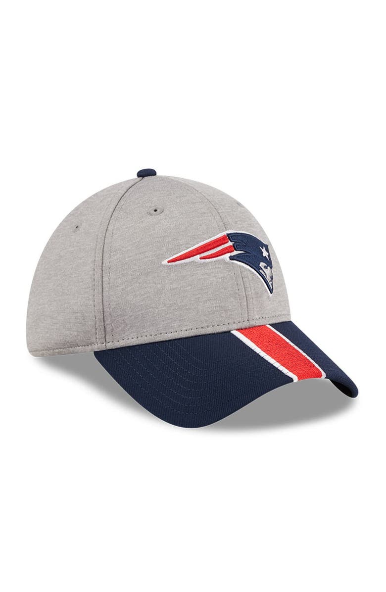 New Era Men's New Era Heather Gray/Navy New England Patriots Striped 39THIRTY Flex Hat, Alternate, color, 