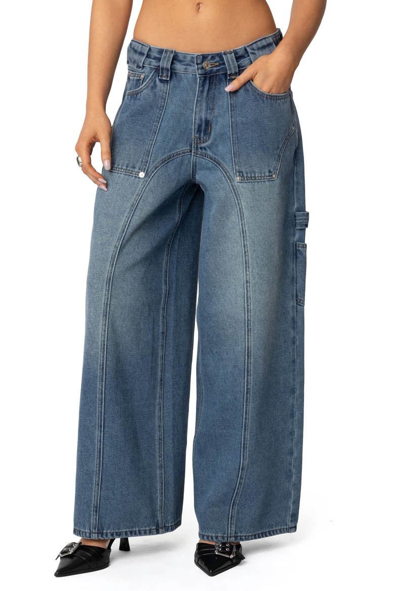 Tal Baggy Low Rise Carpenter Jeans, Main, color, BLUE-WASHED