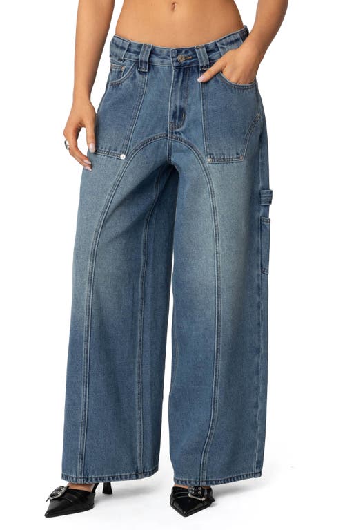 Edikted Tal Baggy Low Rise Carpenter Jeans In Blue-washed