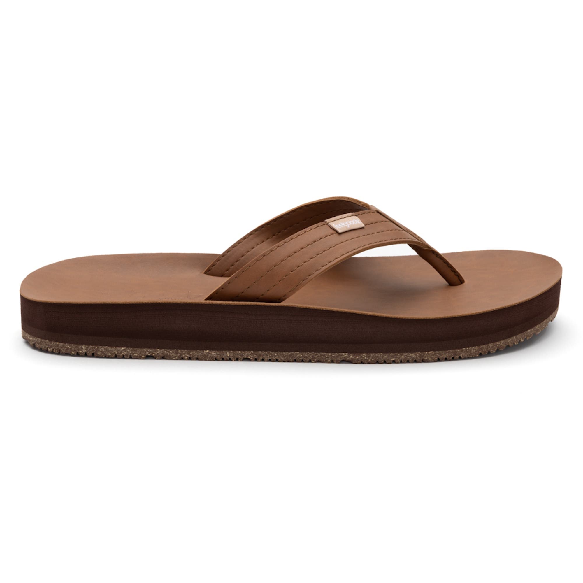 Feelgoodz Mens Zensole Kinderz Faux Leather Flip Flop Thong Sandals, Alternate, color, Poplar