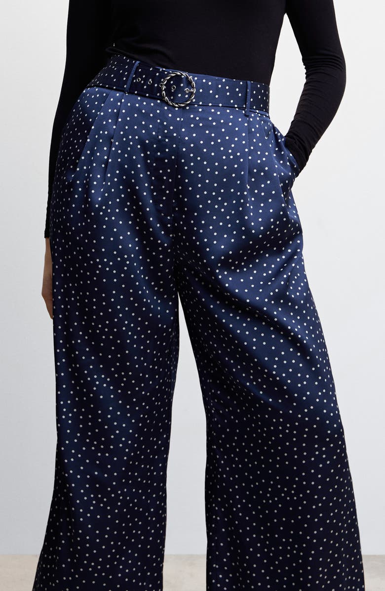MANGO Belted Polka Dot High Waist Palazzo Pants, Alternate, color, 