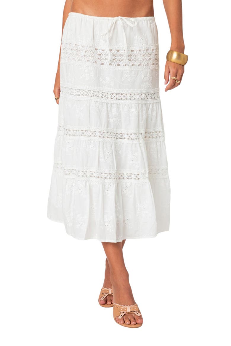 Eyelet Embroidery Cotton Midi Skirt, Main, color, WHITE