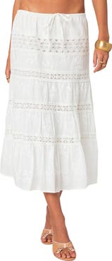 EDIKTED Eyelet Embroidery Cotton Midi Skirt