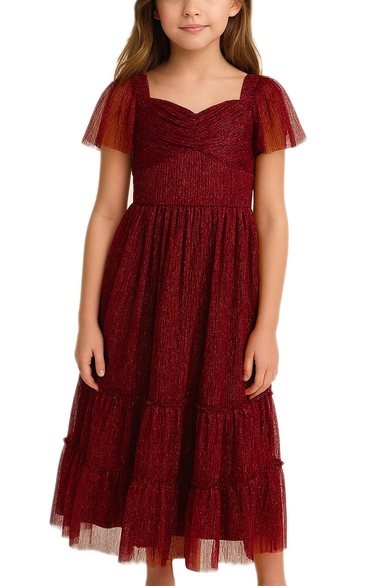 Kids' Metallic Tiered Plissé Maxi Party Dress, Alternate, color, BLK/FUS