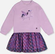 Deux par Deux Brushed Jersey Mesh Skirt Bi-Material Dress