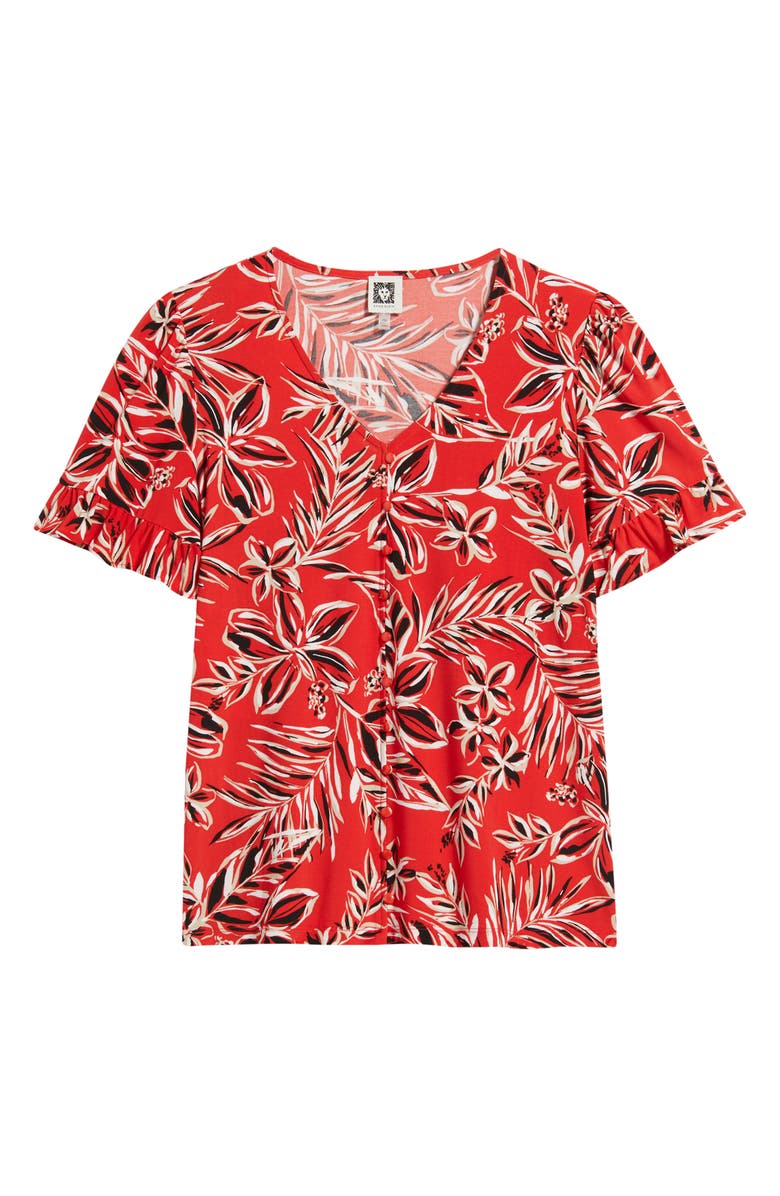 AK ANNE KLEIN Ruffle Accent Short Sleeve Button-Up Shirt, Alternate, color, 