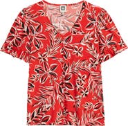 AK ANNE KLEIN Ruffle Accent Short Sleeve Button-Up Shirt