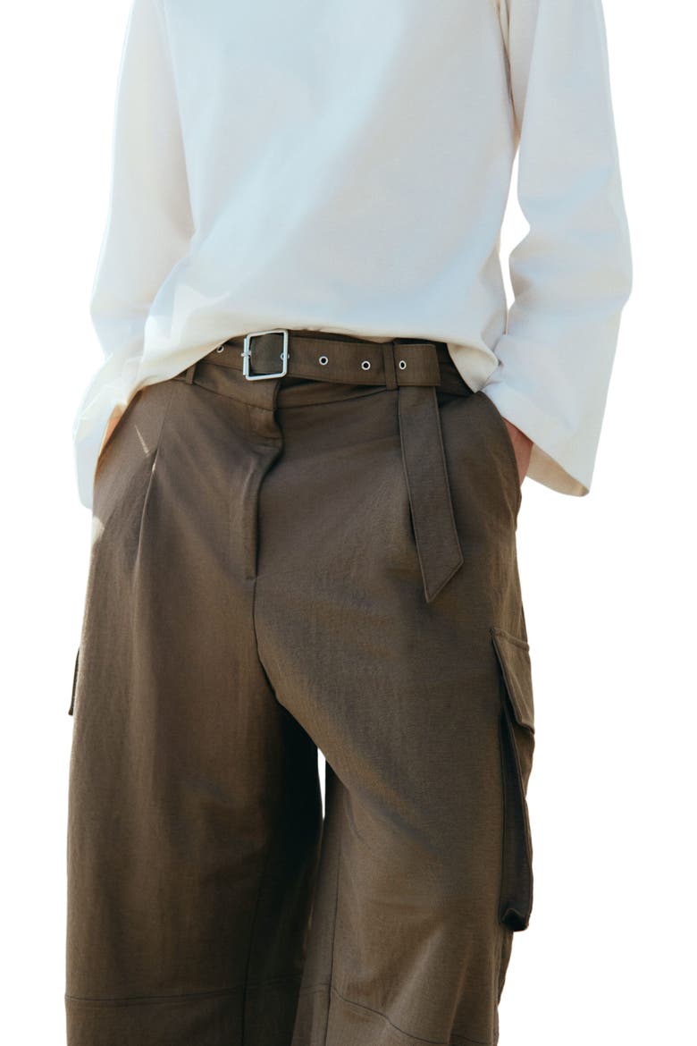 Belted Cargo Trousers, Alternate, color, Brown