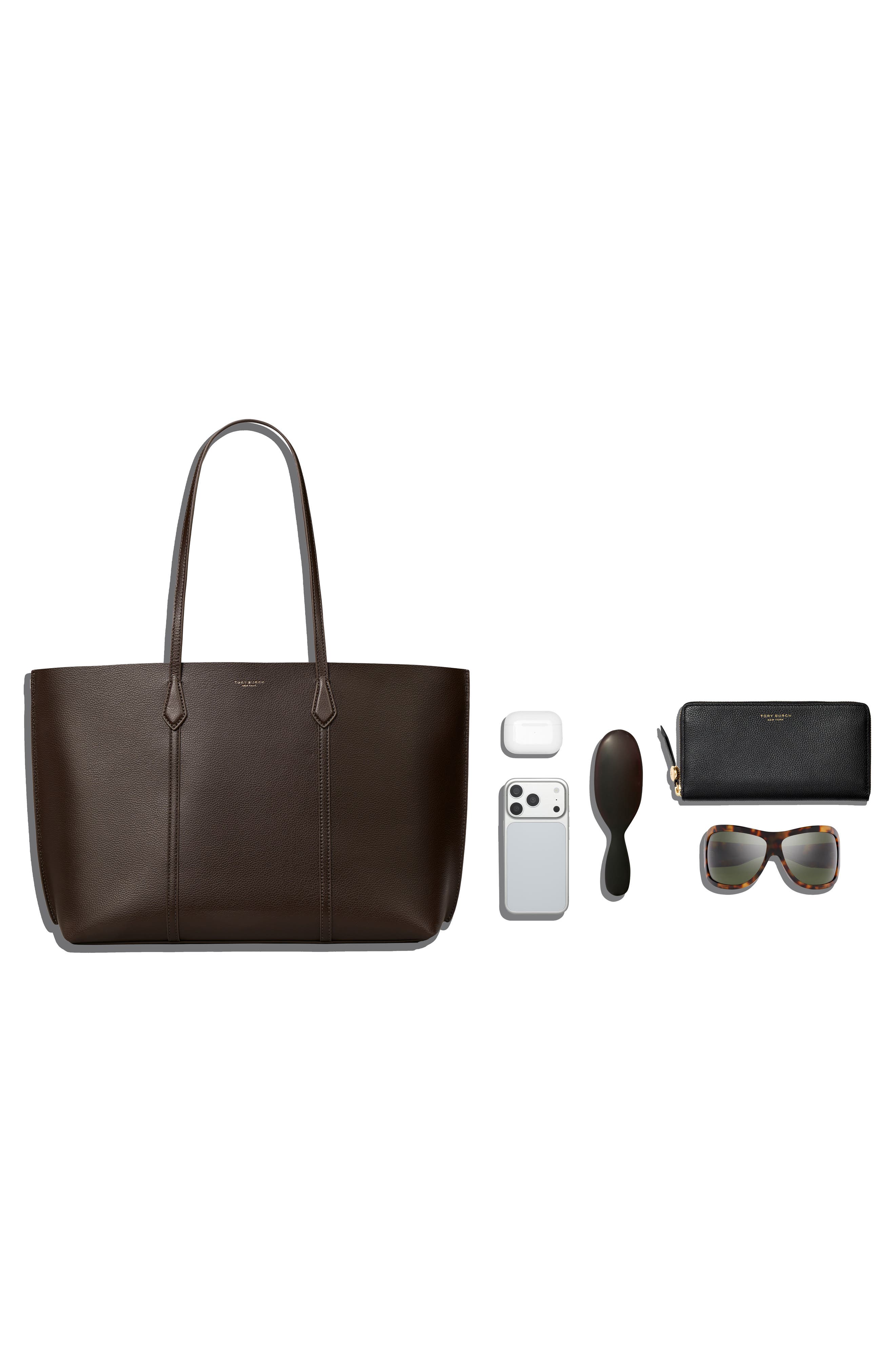 Perry Triple Compartment Leather Tote, Alternate, color, DARK COCOA