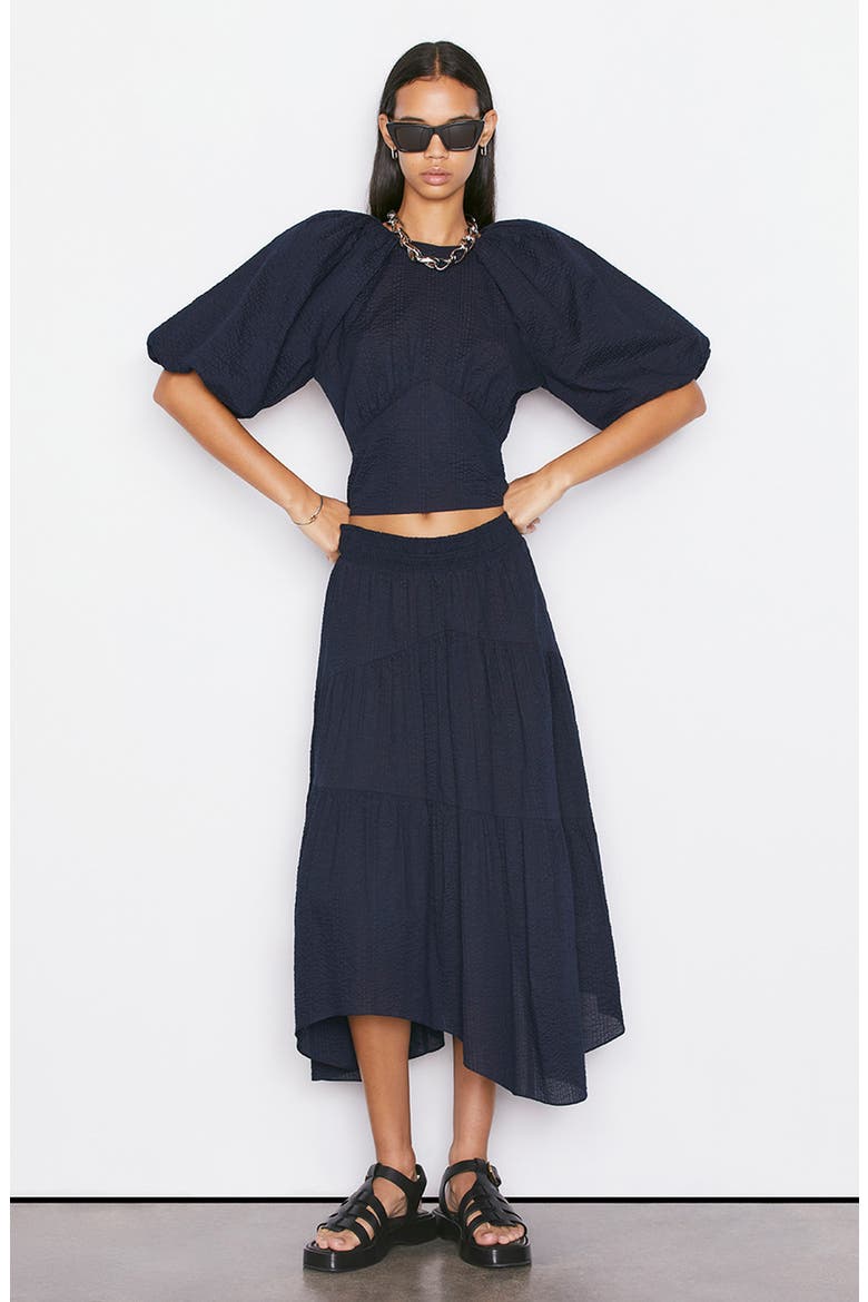 Puff Sleeve Cotton Crop Top, Alternate, color, NAVY