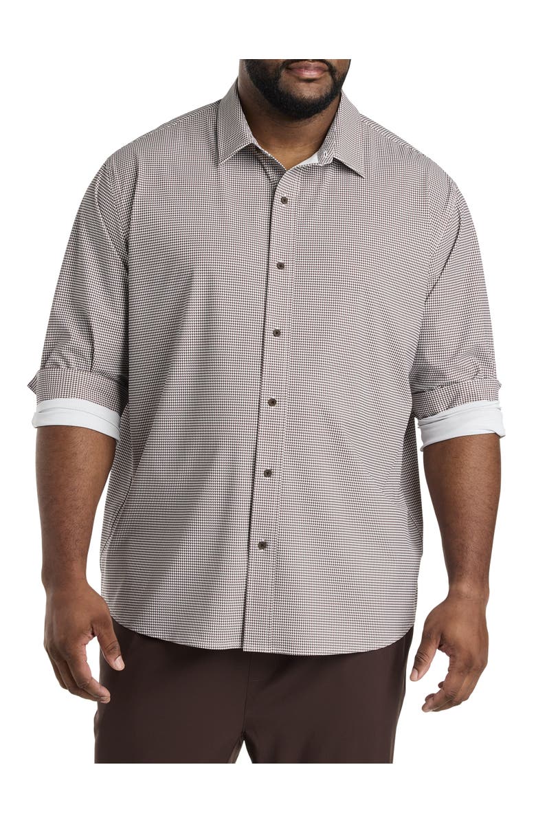 Society of One by DXL Big & Tall Houndstooth Performance Sport Shirt, Main, color, Brown