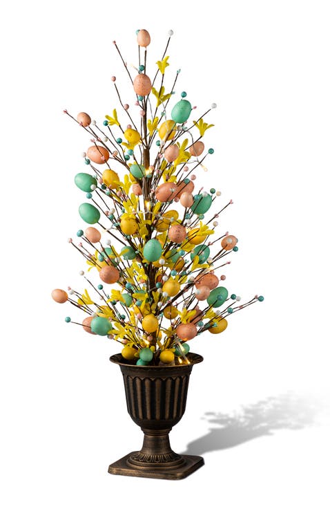 3FT Easter Egg & Flower/ Berry Urn Porch Tree with 20 Warm White Lights & Timer