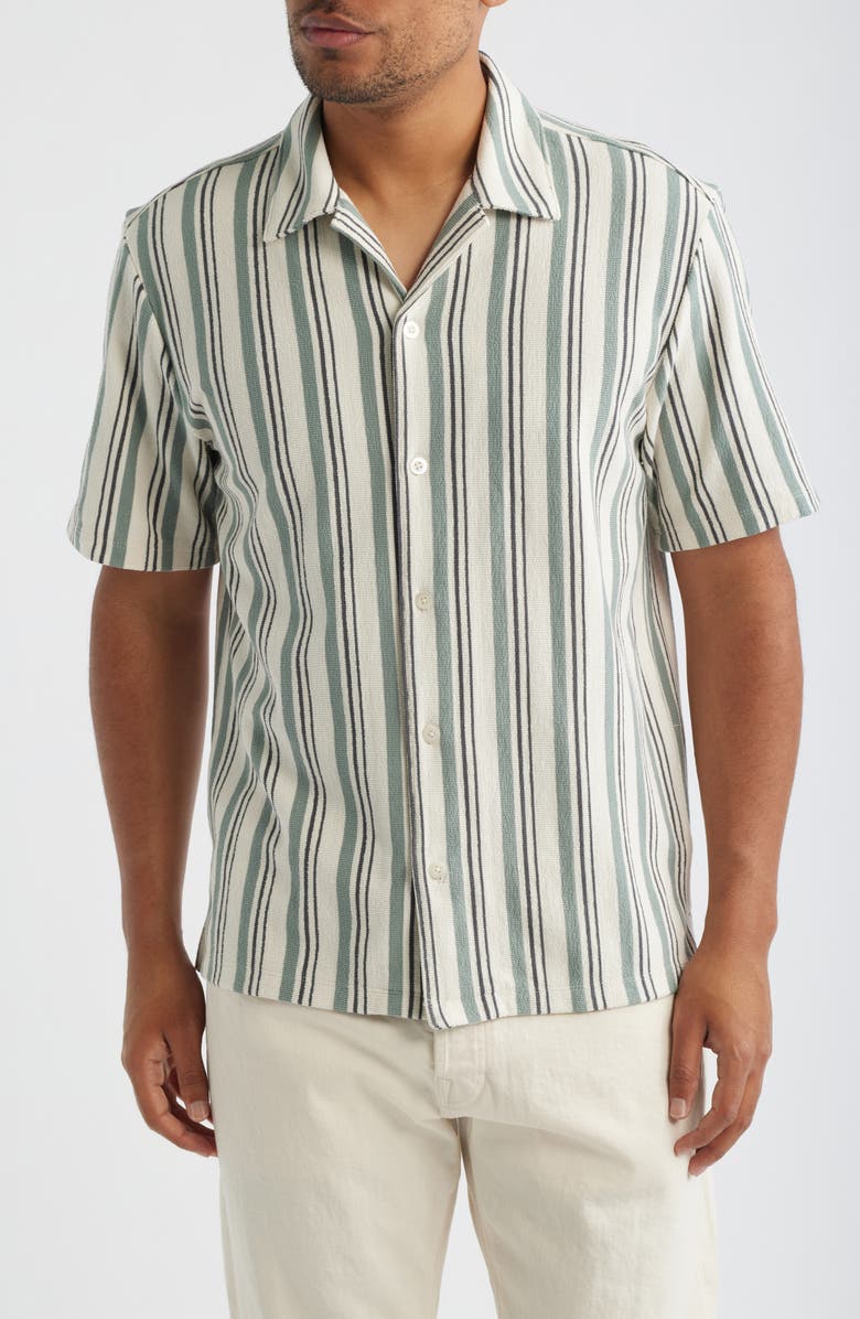 Madewell The Camp Shirt in Seaport Terry, Main, color, Stripe Frosted Cypress