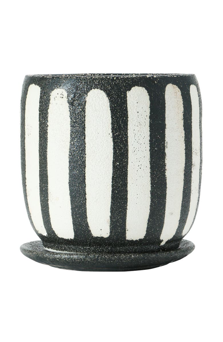 Storied Home Hand-Painted Terra-cotta Planter with Saucer,, Main, color, Black