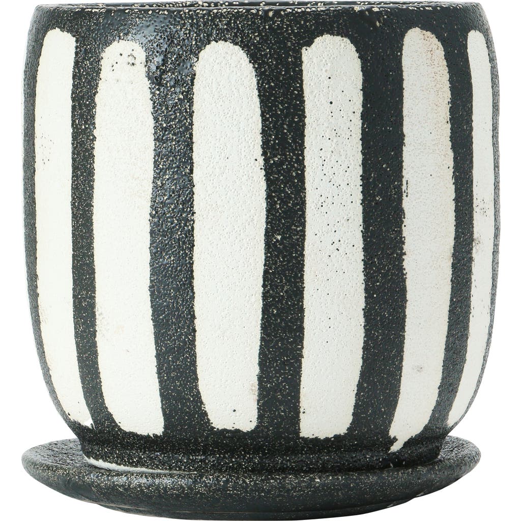 Storied Home Hand-painted Terra-cotta Planter With Saucer, In Black