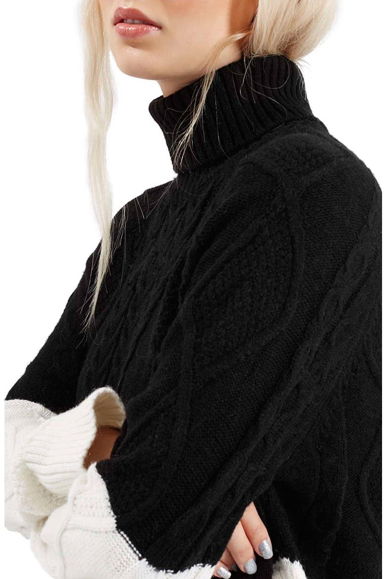 Colorblock Cable Knit Sweater, Alternate, color, GREY