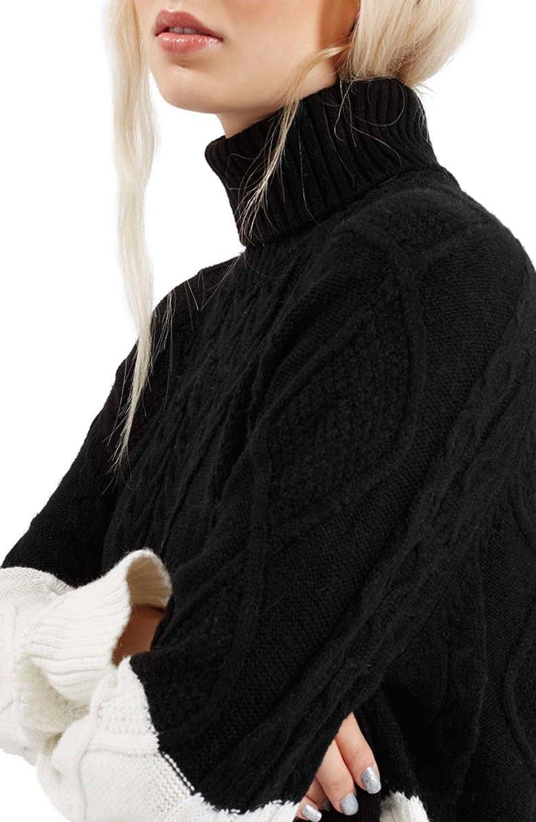 Topshop Colorblock Cable Knit Sweater, Alternate, color,