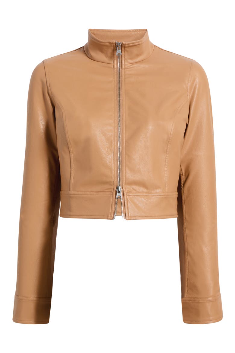 Faux Leather Crop Biker Jacket, Alternate, color, CAMEL