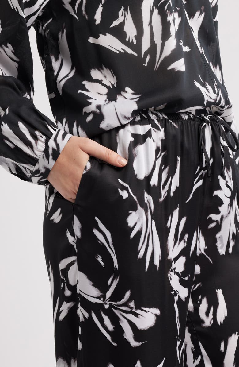 Nordstrom Satin Drawstring Pants, Alternate, color, Black- White Salvage Floral