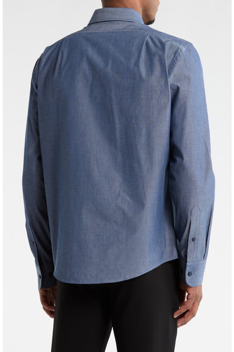 Classic Button Front Long Sleeve Cotton Dress Shirt, Alternate, color, NAVY