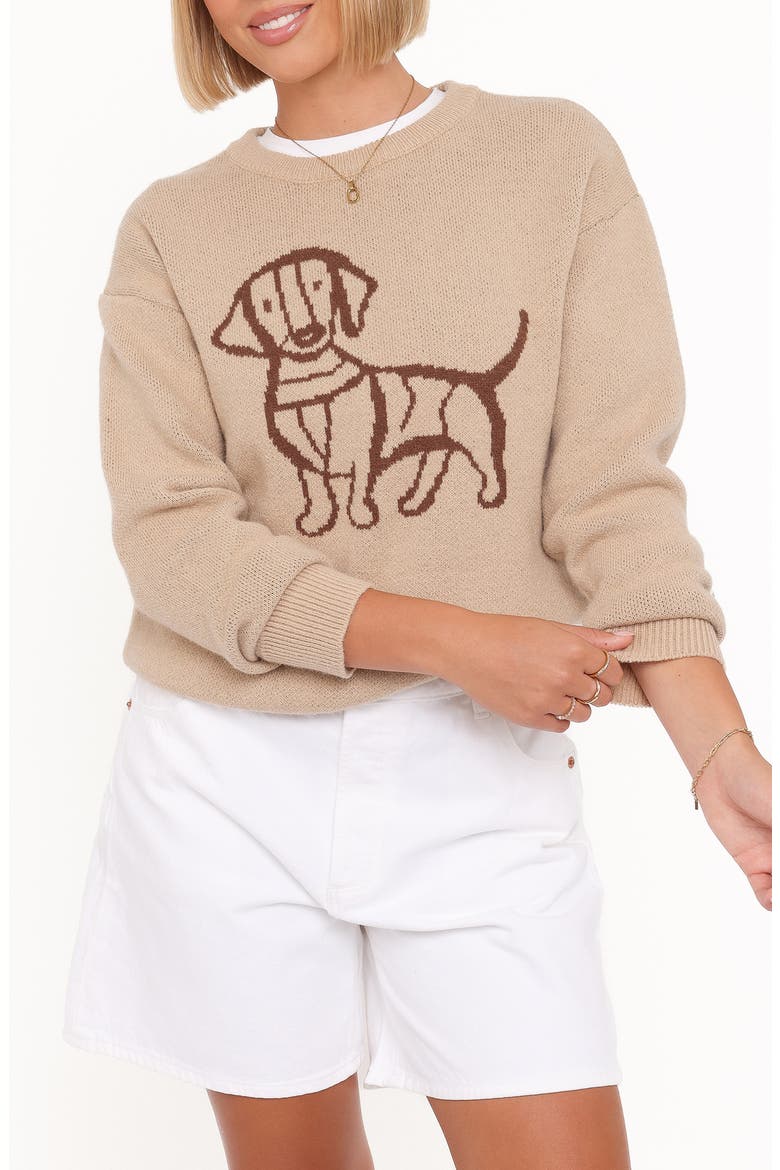 Amber Dachshund Crewneck Sweater, Main, color, BEIGE